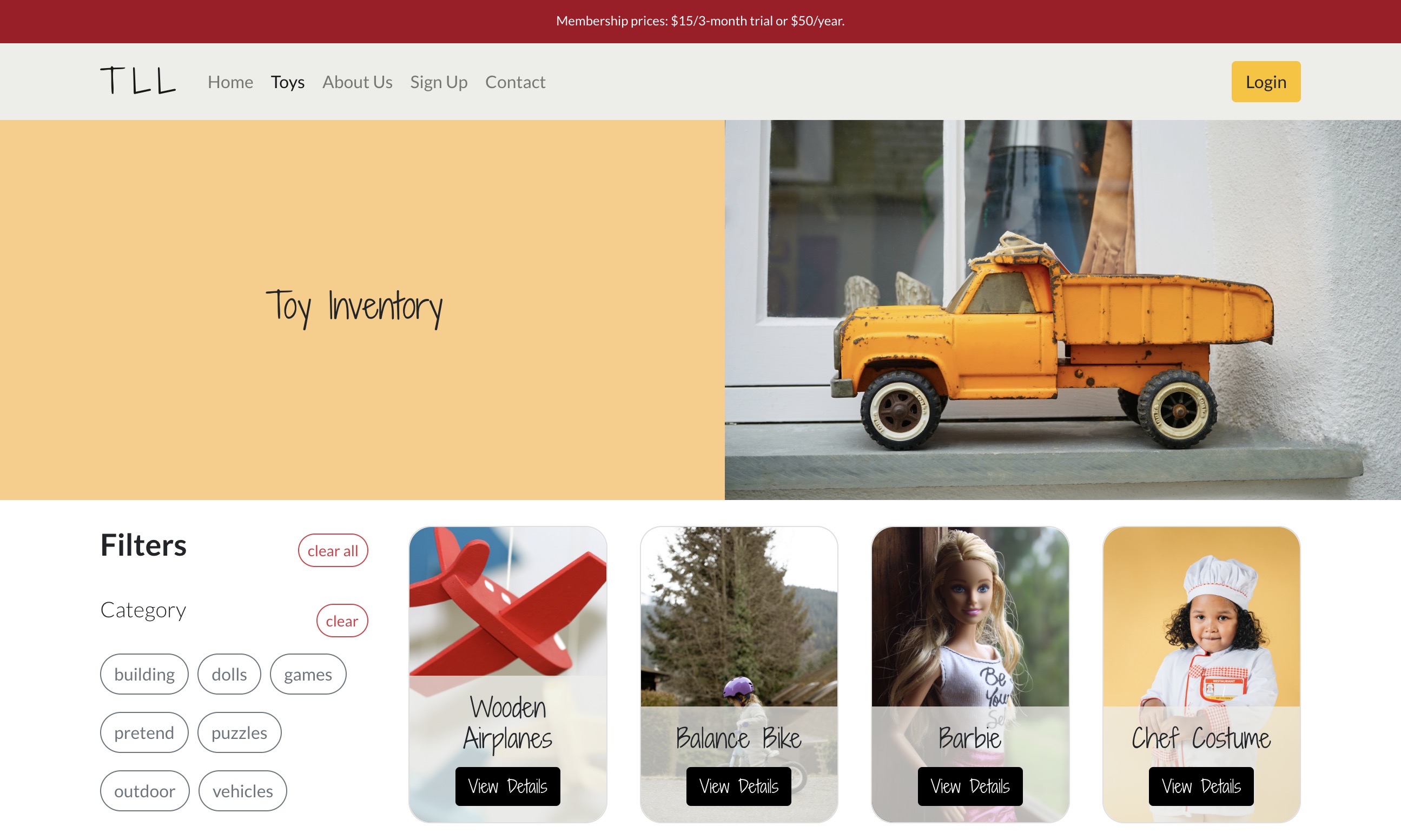 Toy Lending Library Webpage